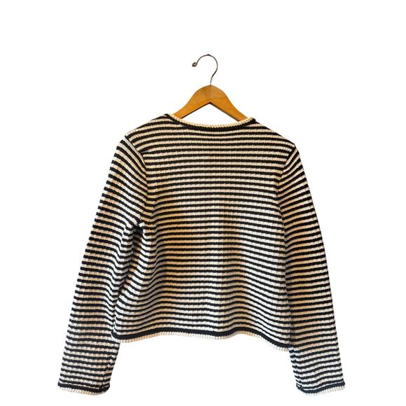 NWT Free Assembly | Black + White Striped Crochet Trim Cardigan | Size Small - Picture 5 of 9